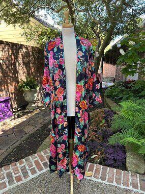 Colorful Floral Beaded Sequin Embroidered Kimono Maxi Duster L/XL